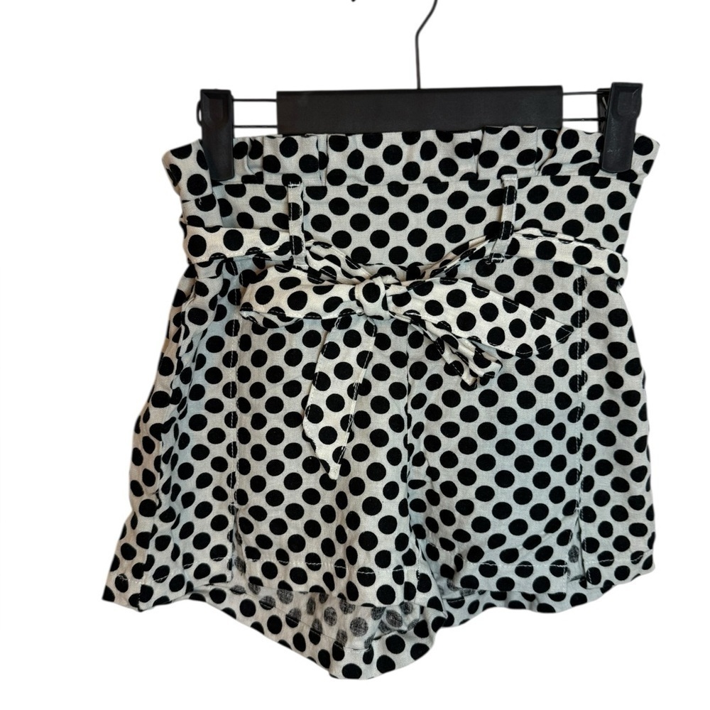 Rewash Black & White Polka Dot Paperbag Linen Shorts